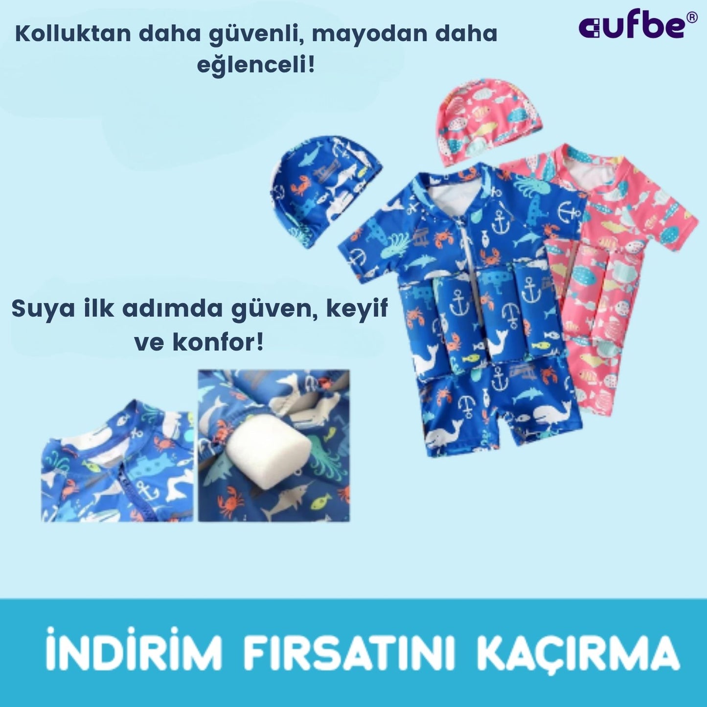 Aufbe® Yüzme Öğreten Batmayan Çocuk Mayosu